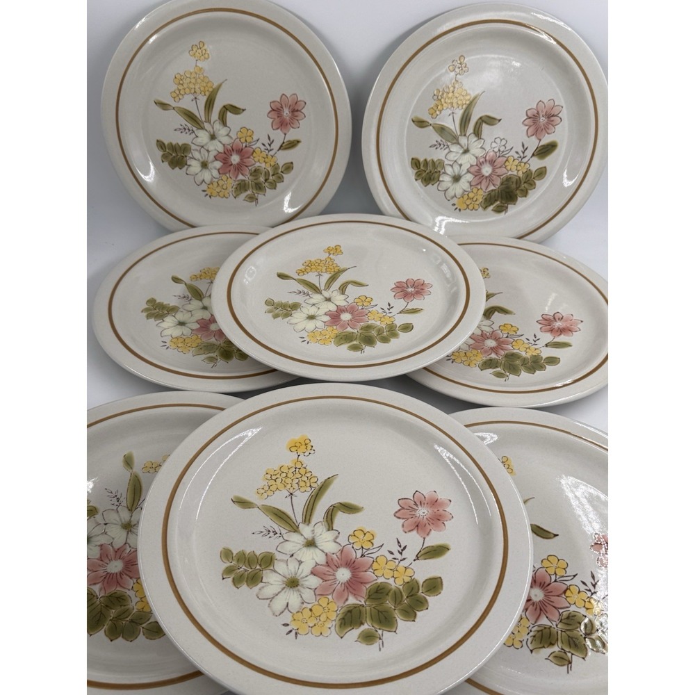 Dinner‎ Plates 8 ct VTG Kingsbury Stoneware Spring Blossom Floral Japan 10.5" D